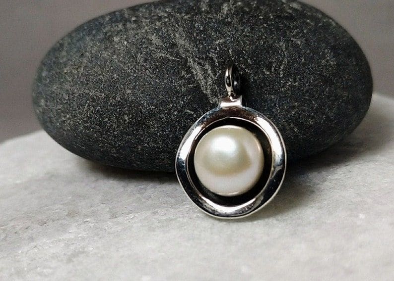 Pearl Pendant Sterling Silver White Stone Handmade Unique Gift For Her Woman Gift,silver - By Tanabanacrafts