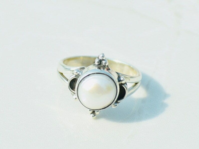 Pearl Silver Ring Jewelry Gemstone Gift For Her White Women Jewelry - By Tanabanacrafts