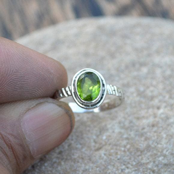 rings Peridot Gemstone Ring 925 Sterling Silver August Birthstone Gift Jewelry Nickel Free Handmade Handcrafted - by NativeFineJewelry