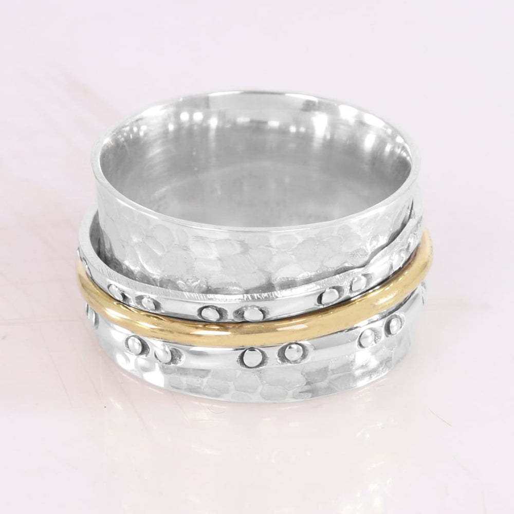rings Peridot Gemstone Ring Two Tone Spinner Handmade 925 Sterling Silver Anxiety Meditation Spinning - by Rajtarang