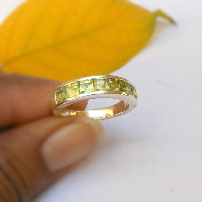 Rings Peridot Half Eternity Ring Sterling Silver Birthstones Band Wedding Gift