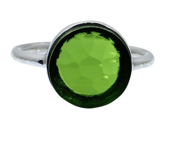 Peridot Hydro 925 Sterling Silver Handmade Bezel Set Ring Plain Round Gemstone for Gift - by Nehal Jewelry