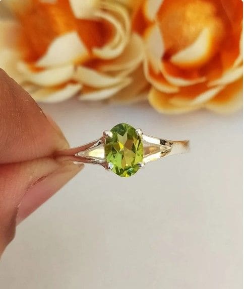Peridot Oval 925 Sterling Silver Engagement Ring,handmade Jewelry Gift for her - by Girivar Creations