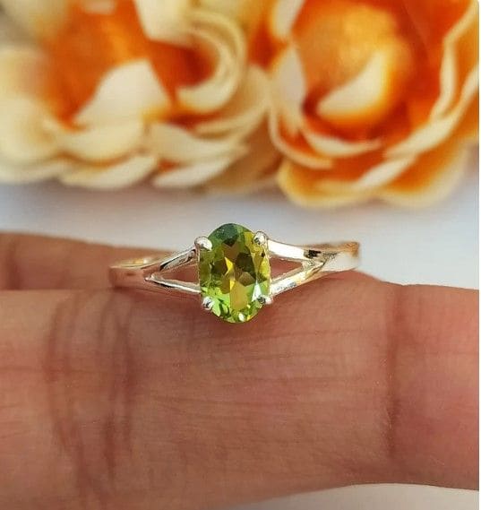 Peridot Oval 925 Sterling Silver Engagement Ring,handmade Jewelry Gift for her - by Girivar Creations