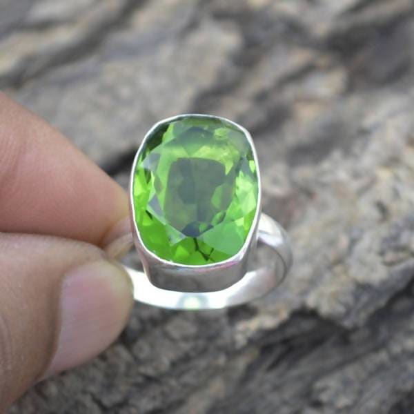 rings Peridot Quartz Ring,925 Sterling Silver Ring,Dark Green Ring,Beautiful Gift Ring Birthstone Ring,Green Cushion Cut Stone Jewelry 