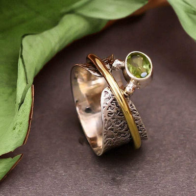 rings Peridot Ring Spinner Anxiety Fidget 925 Silver Worry Thumb Boho Women Gift For Her - by InishaCreation
