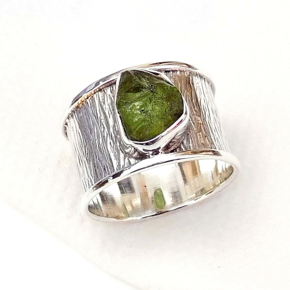 rings Peridot Ring Raw Crystal 925 Sterling Silver Band Ring-D014 - by Adorable Craft