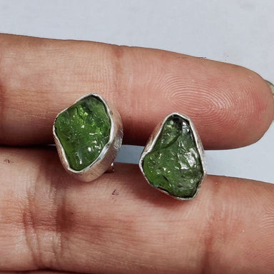 Peridot Rough Studs 925 Sterling Silver Earrings Handmade Jewelry Gift for her - by Inishacreation