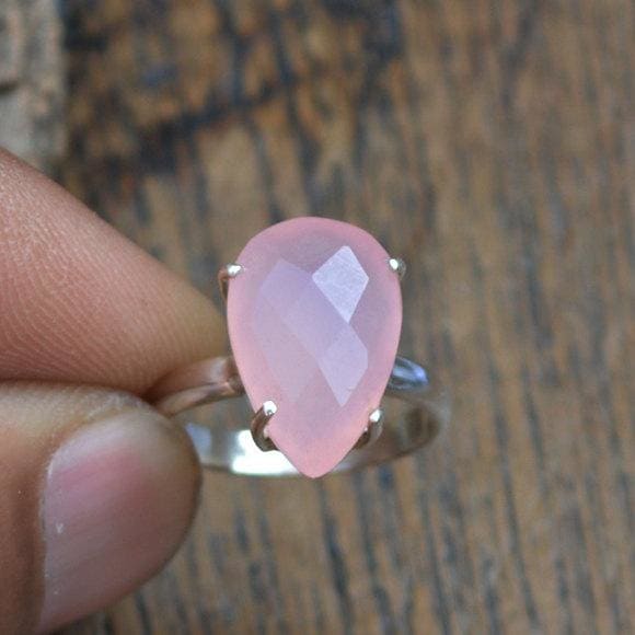 rings Pink Chalcedony Ring -925 Sterling Silver -Solitaire Fine Gift Jewelry Nickel Free Handmade Handcrafted - by NativeFineJewelry
