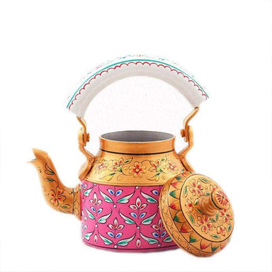 Painted Teapots Pink and Golden Tea Pot in Aluminium