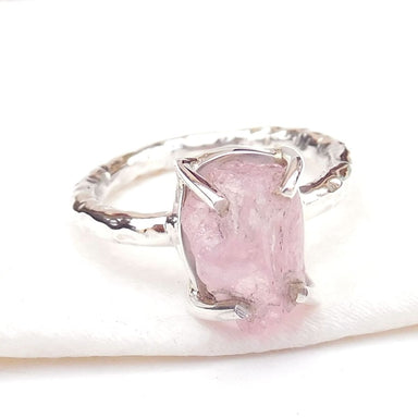 Pink Morganite Crystal Ring Raw 925 Sterling silver Rings-D051