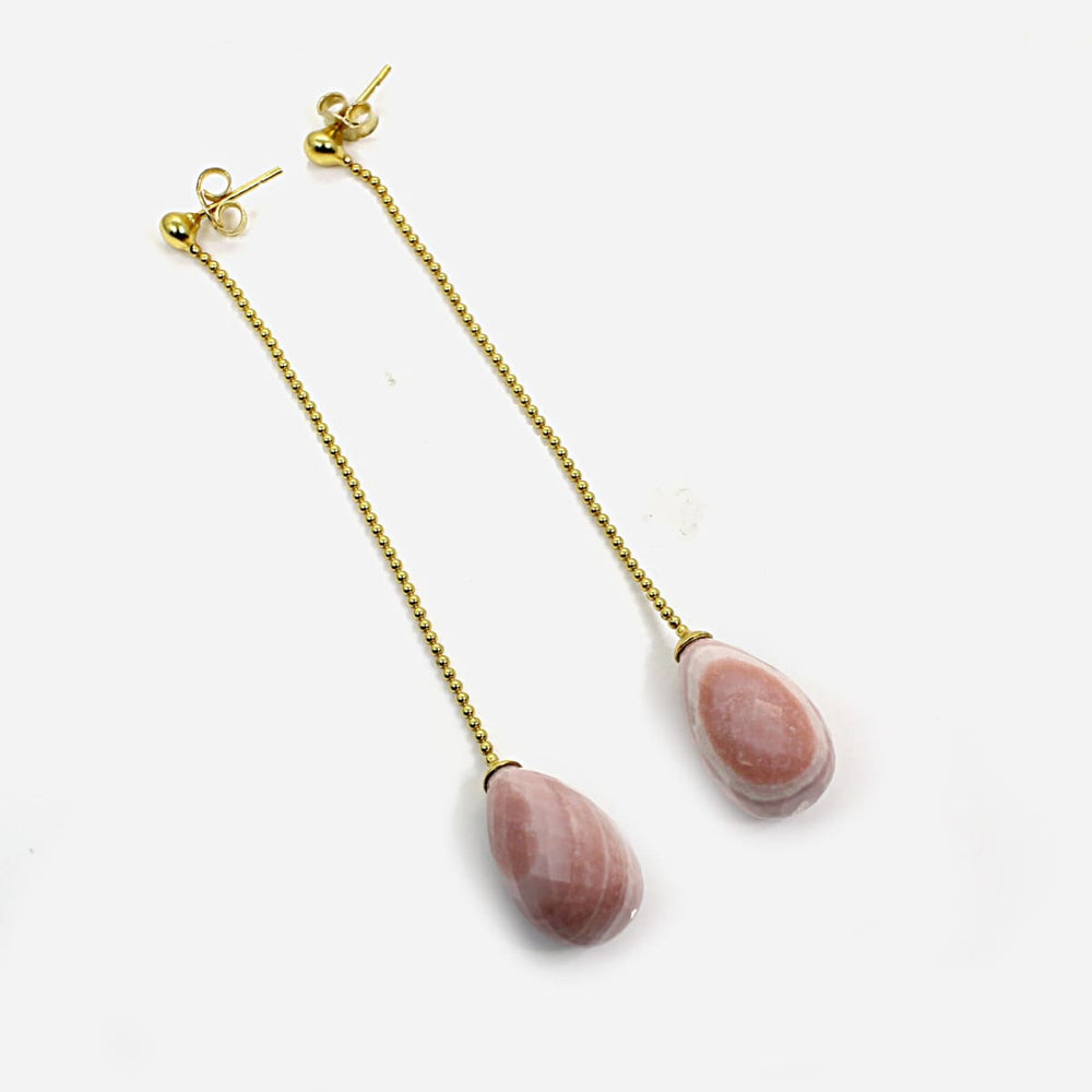 Pink Opal Gemstone 925 Droplet Earrings - By Nehal Jewelry