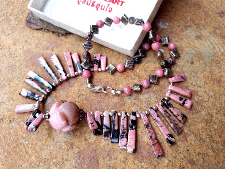 necklace Pink rhodonite tiara - by Warm Heart Worldwide