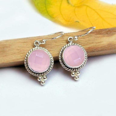 Earrings Pink Rose Quartz Earring 925 Sterling Silver Dangle Gemstone