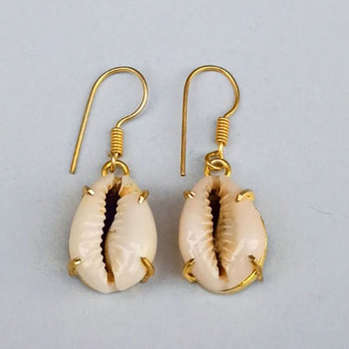 Prong Set 18k Gold Plated Cowrie Shell Drop Earrings - By Krti Handicrafts