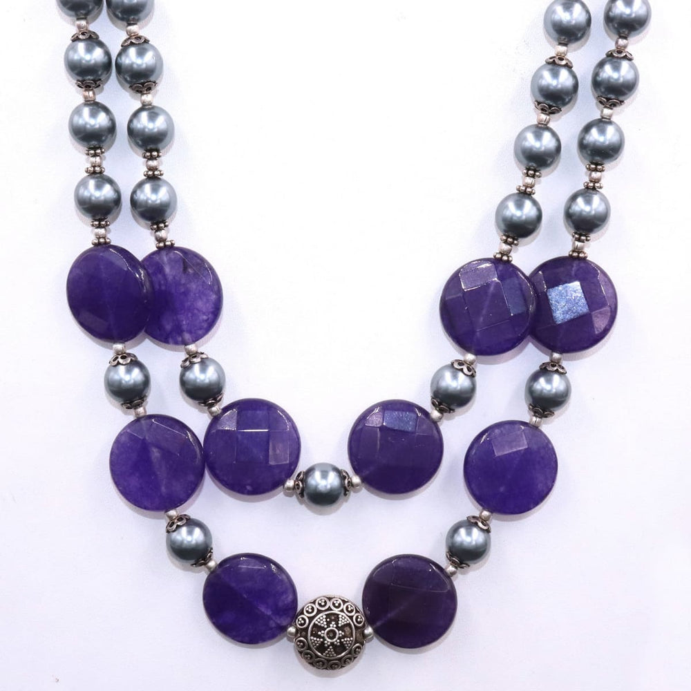 Purple Agate and Grey Pearl Gemstone 925 Sterling Silver Beads Necklace Wedding Gift Vintage Women Jewellery - by Vidita Jewels