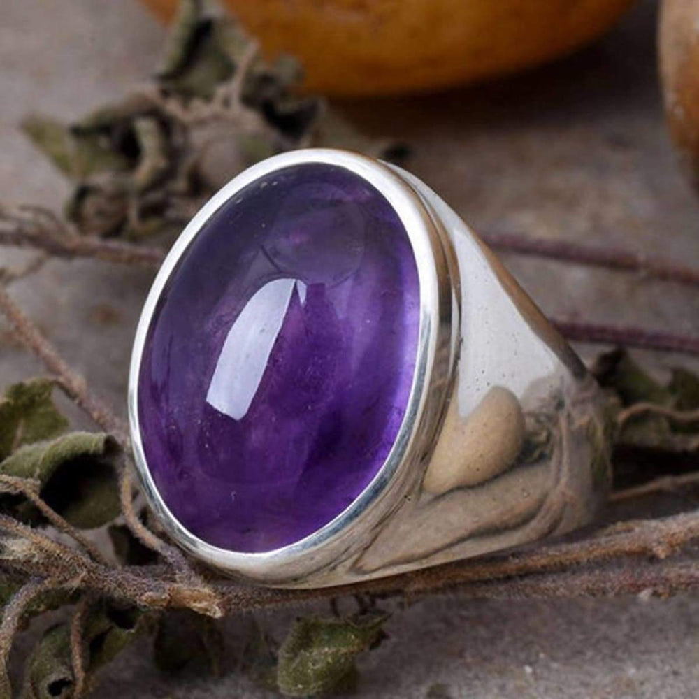 Purple Amethyst Oval Crystal Statement Ring in Sterling Silver - Desig
