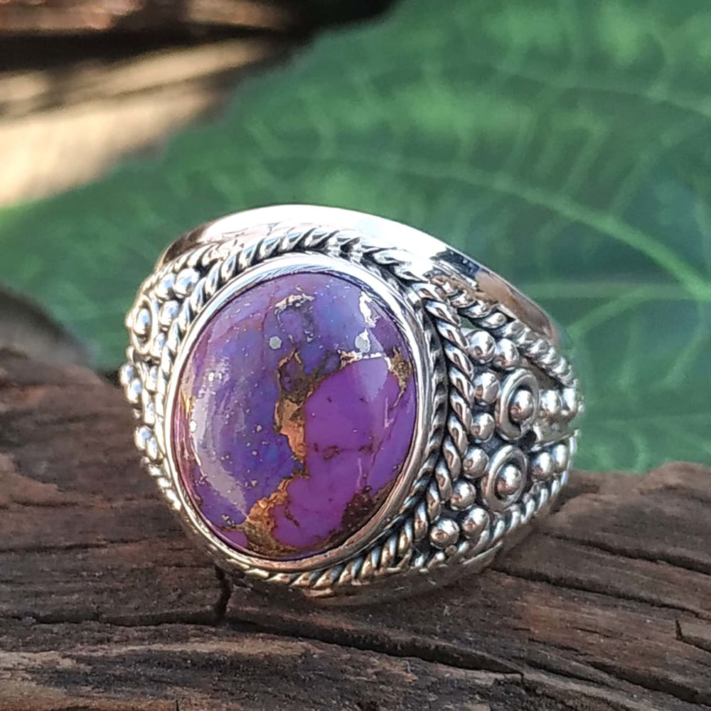 Purple Copper Turquoise Ring - 925 Sterling Silver - Handmade - Everyday - Dainty - Vintage - by GIRIVAR CREATIONS