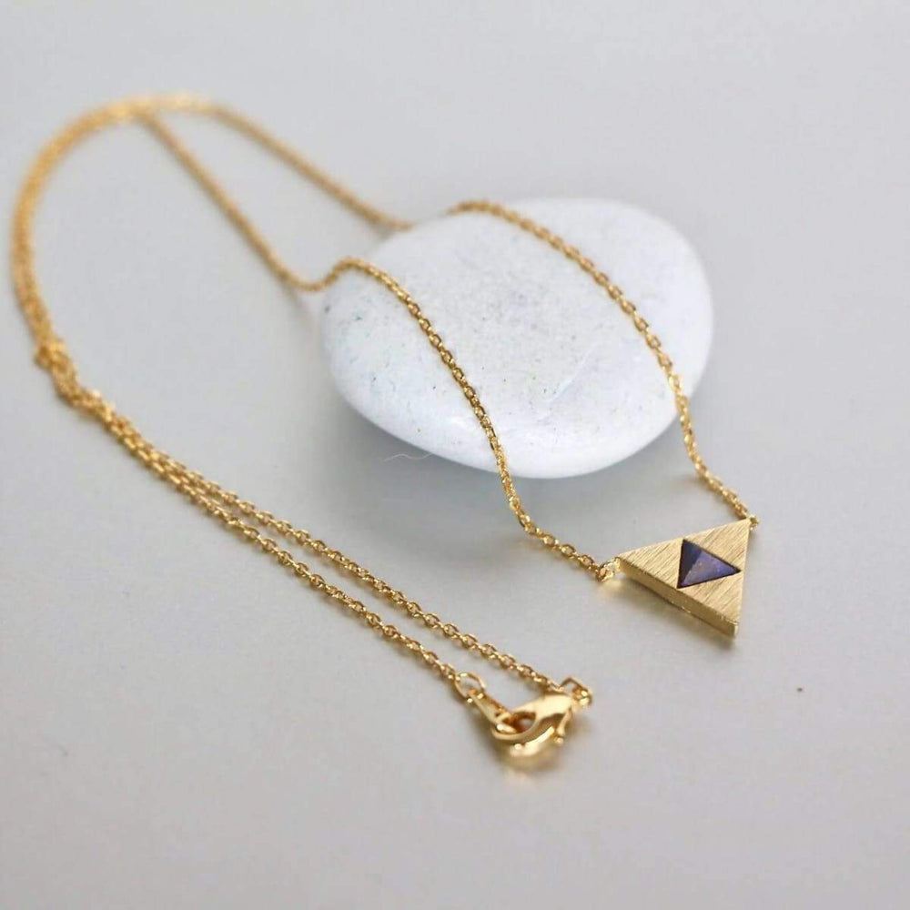 necklaces Pyramid Lapis Lazuli Charm Necklace Egyptian Gold Delicate Dipped Chain Layering Bohemian Jewelry MN113 - by Silver Soul Charms