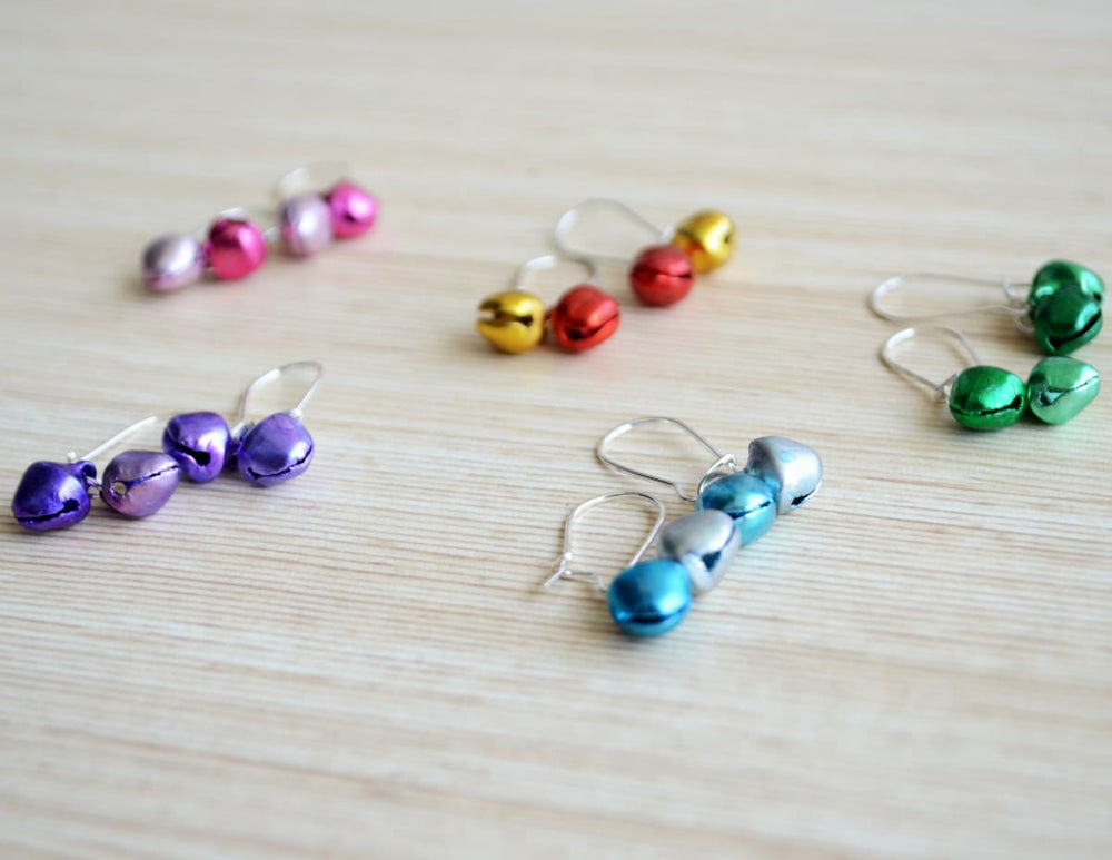 earrings Rainbow Matte Ghungroo Hoop Earrings Gift Set Multicolour and Silver Drop - by Pretty Ponytails