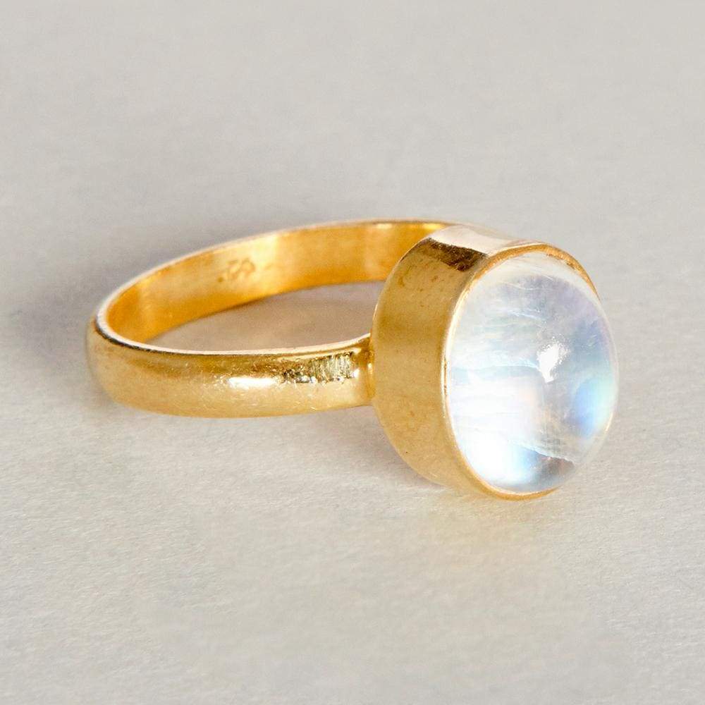 Rings Rainbow Moonstone 925 Sterling Silver 18K Yellow Gold Rose Filled Ring Handmade in India Gift Jewelry Gemstone - by Subham Jewels