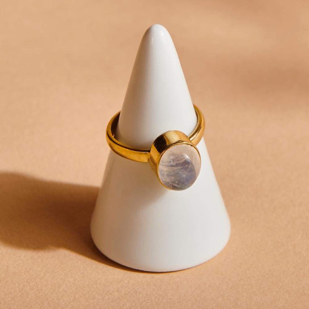Rings Rainbow Moonstone 925 Sterling Silver 18K Yellow Gold Rose Filled Ring Handmade in India Gift Jewelry Gemstone - by Subham Jewels