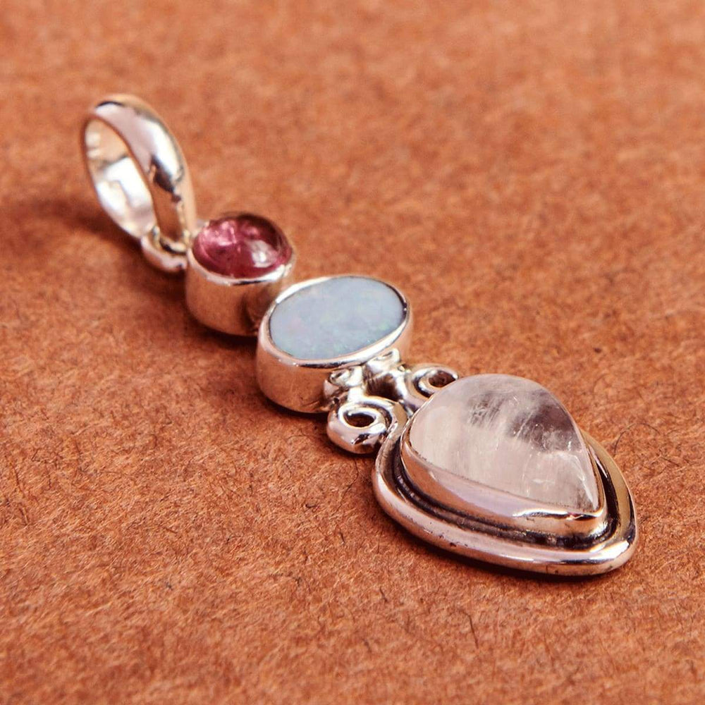 Necklaces Rainbow Moonstone Doublate Australian Opal Pink Tourmaline Gemstone Pendant 925 Sterling Silver Jewelry Birthstone Gift Necklace -