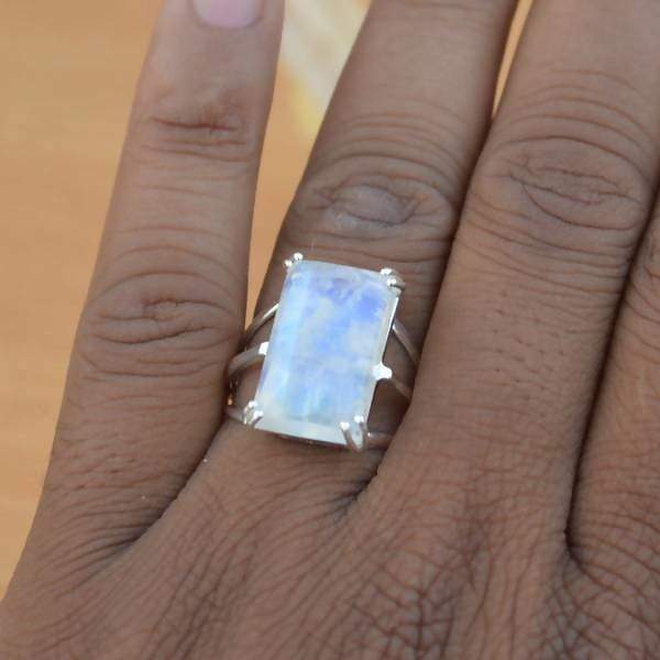 Rings Rainbow Moonstone Gemstone Ring 925 Sterling Silver June Birthstone Classic Gift Prong Set