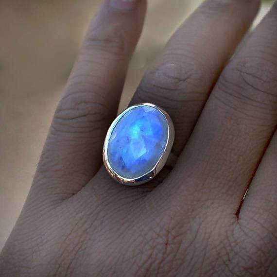 Rings AAA Rainbow Moonstone Gemstone Ring -Faceted Ring- In 925 Sterling Silver -June Birthstone -Moonstone Gift