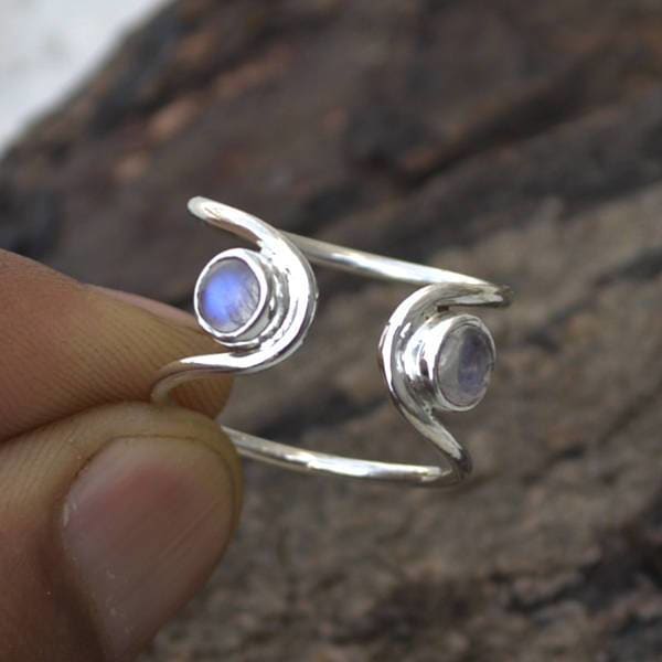 Rings Rainbow Moonstone Gemstone Sterling Silver Ring