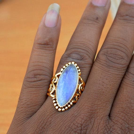 Rings Rainbow Moonstone gold Silver jewelry,romantic gift ring for her