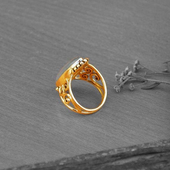 Rings Rainbow Moonstone gold Silver jewelry,romantic gift ring for her