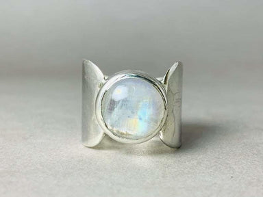 Rainbow Moonstone Ring 925 Silver Band Jewelry Round - by Heaven
