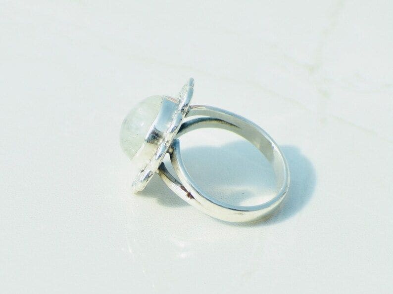 Rainbow Moonstone Ring 925 Silver Wedding June Birthstone Blue Flash Statement Charm - By Tanabanacrafts