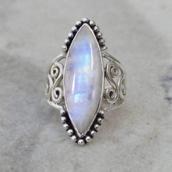 Rainbow Moonstone Ring Solid Sterling Silver Ring Blue Fire Gift Ring ...