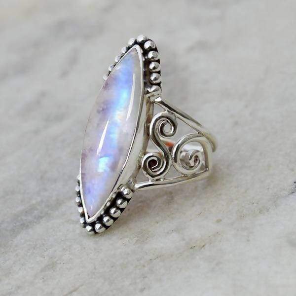 Rings Rainbow Moonstone Ring Solid Sterling Silver Blue Fire Gift Rose Gold Pink Boho Yellow ring Bohemian All Size - by Subham Jewels