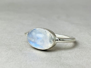 Rainbow Moonstone Ring Sterling Silver Blue Fire June Birthstone Promise - by Heaven Jewelry
