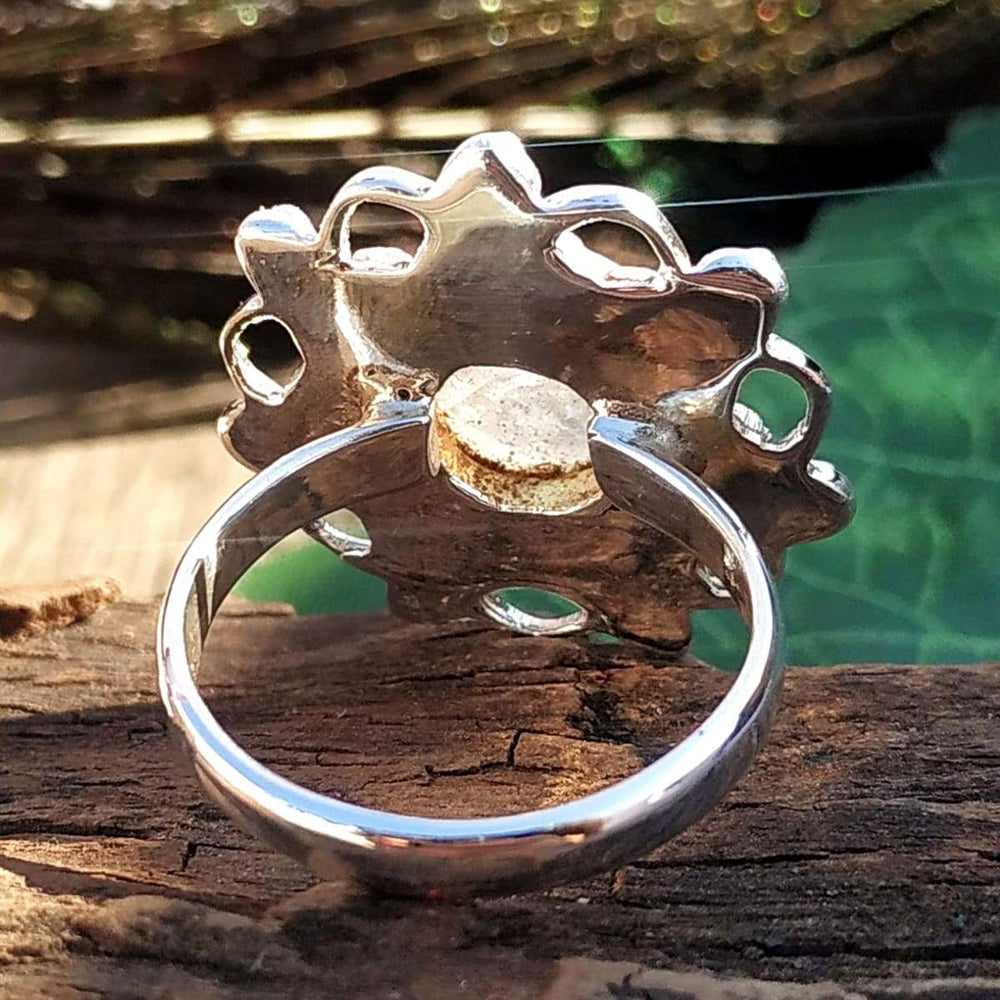 Rainbow Moonstone Ring Sterling Silver Rings for Women Boho Simple Flower Designer Birthstone Gemstone Jewelry - by GIRIVAR CREATIONS