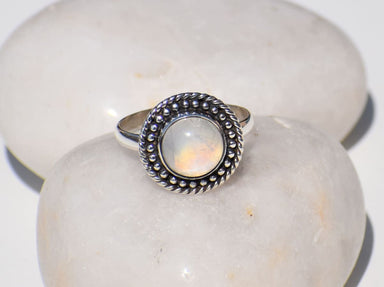 Rainbow Moonstone Ring Sterling Silver Round Gemstone Handmade Statement Vintage Everyday Gift - By Paradise