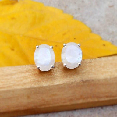 Earrings Rainbow Moonstone Stud Earring Silver Prong Studs 925 silver studs Gemstone White stone Solid Post stud