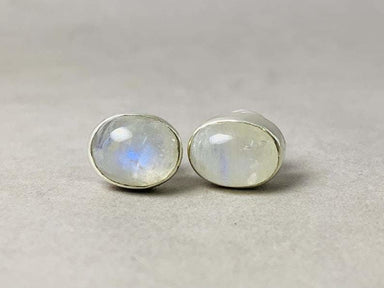 Rainbow Moonstone Studs 925 Silver Handmade Oval jewelry Unique Gift Small Earrings - by Heaven Jewelry