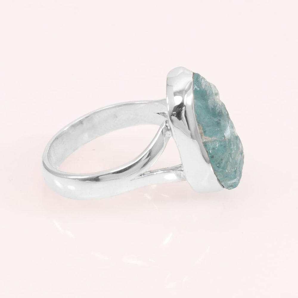 rings Raw Apatite Ring Sterling Silver Handmade Rough Gemstone Solitaire Gift - by Rajtarang