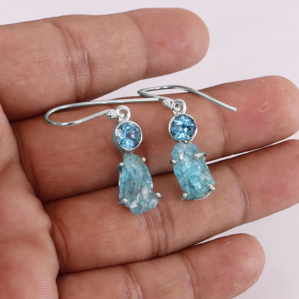 raw aquamarine blue topaz gemstone earring 925 sterling silver rough crystal handmade rajtarang discovered