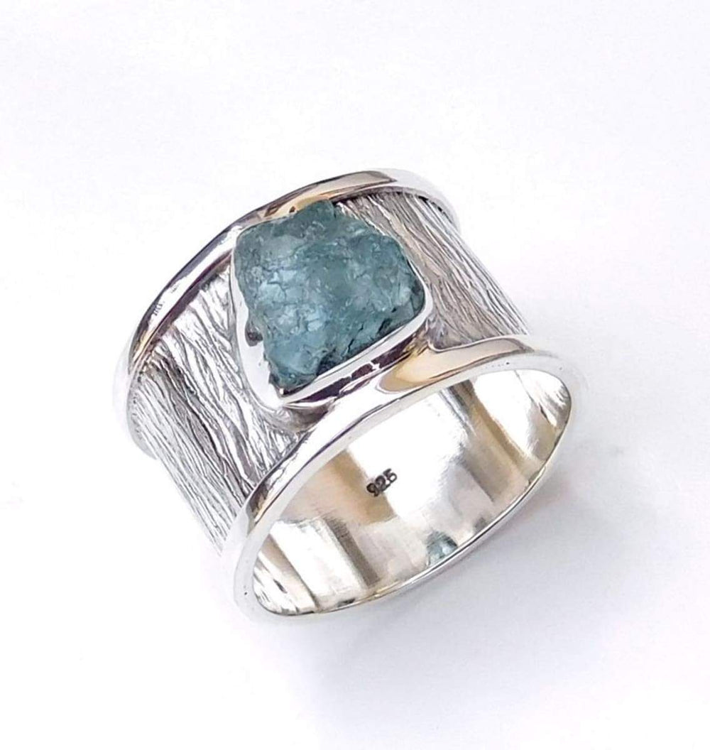rings Raw Aquamarine Crystal Ring 925 Sterling silver Ring-D018 - by Adorable Craft
