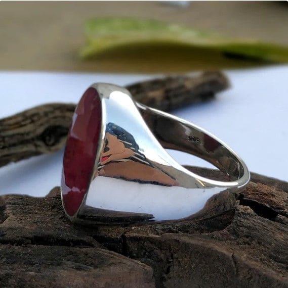 Raw Ruby Men’s Ring * 925 Sterling Silver Corundum Signet Men Middle Eastern Jewelry Birthday - by Inishacreation