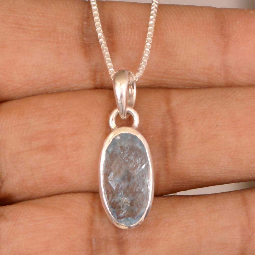 Necklaces Real Aquamarine Gemstone Sterling Silver Pendant With 925 Chain