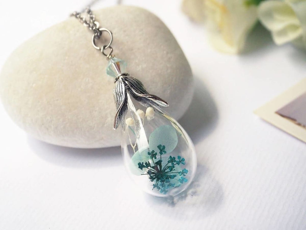 necklaces Real Blue Flower Botanical Necklace - Title by StylishNature