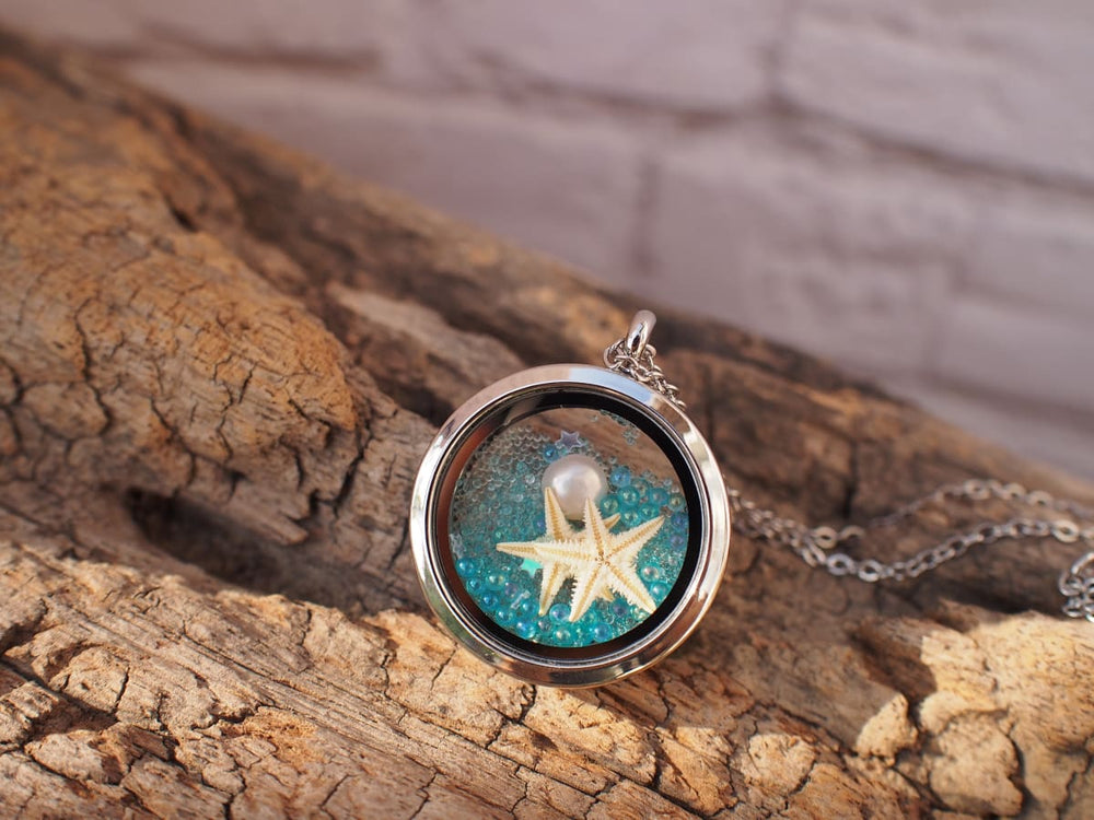 necklaces Real Starfish Beach Glass Locket - by StylishNature