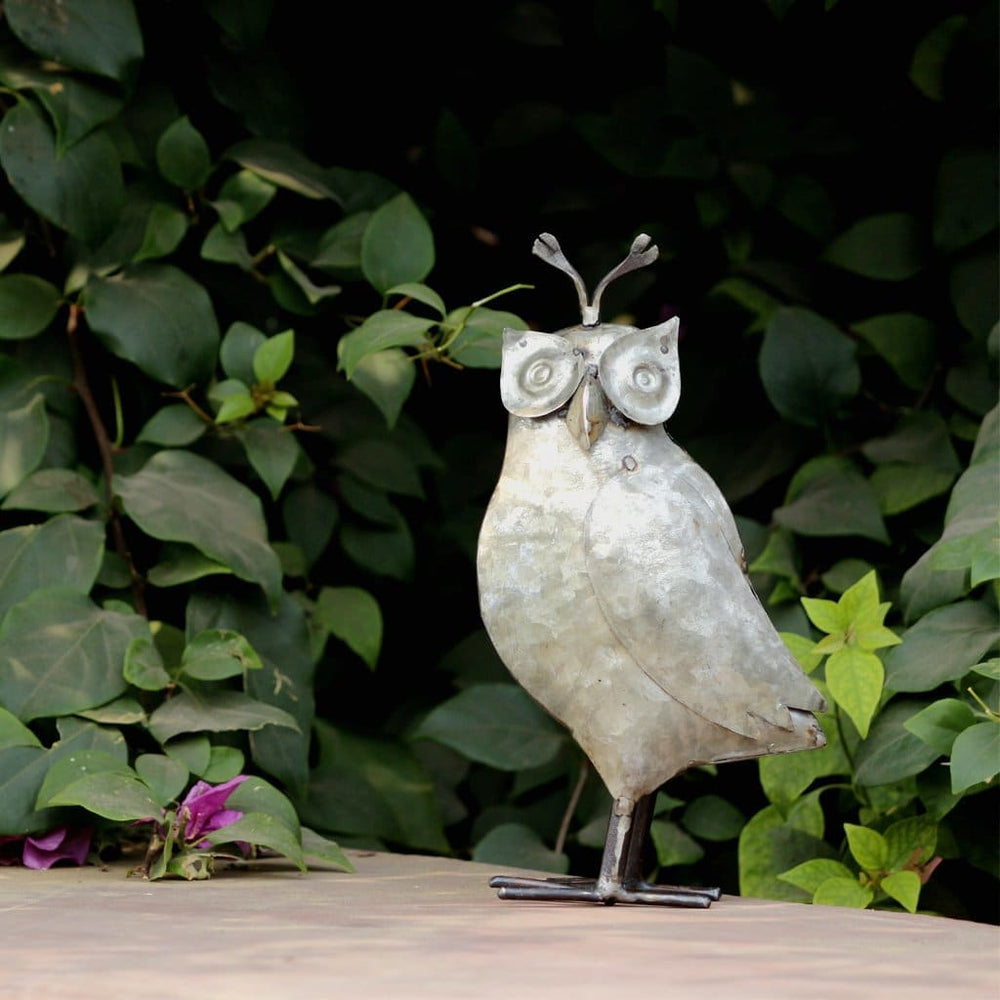 home decor Recycled Iron Owl Figure Showpiece Bird Figurine - by De Kulture Works