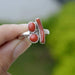 Rings Red coral ring Coral Natural red cabochon Solid Sterling silver Three Stone Ring Birthstone